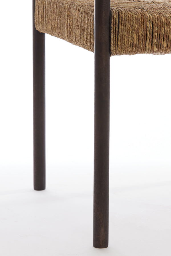 Rustic Delis Wooden Stool with Seagrass Accent, 44x44x40 cm, Dark Brown Finish