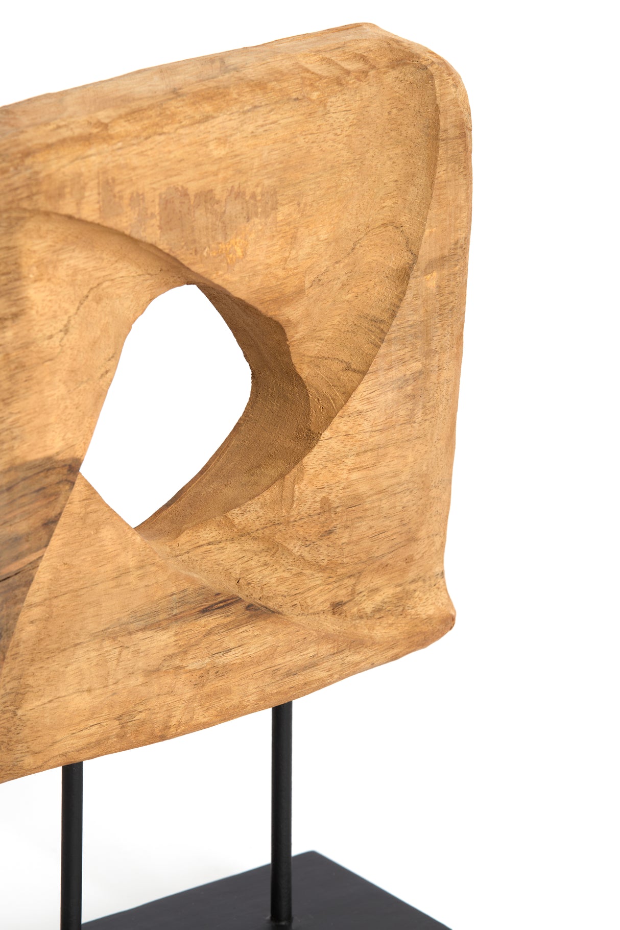 Elegant Wooden Ornament with Base - Natural & Black Finish, 26x9x38.5 cm