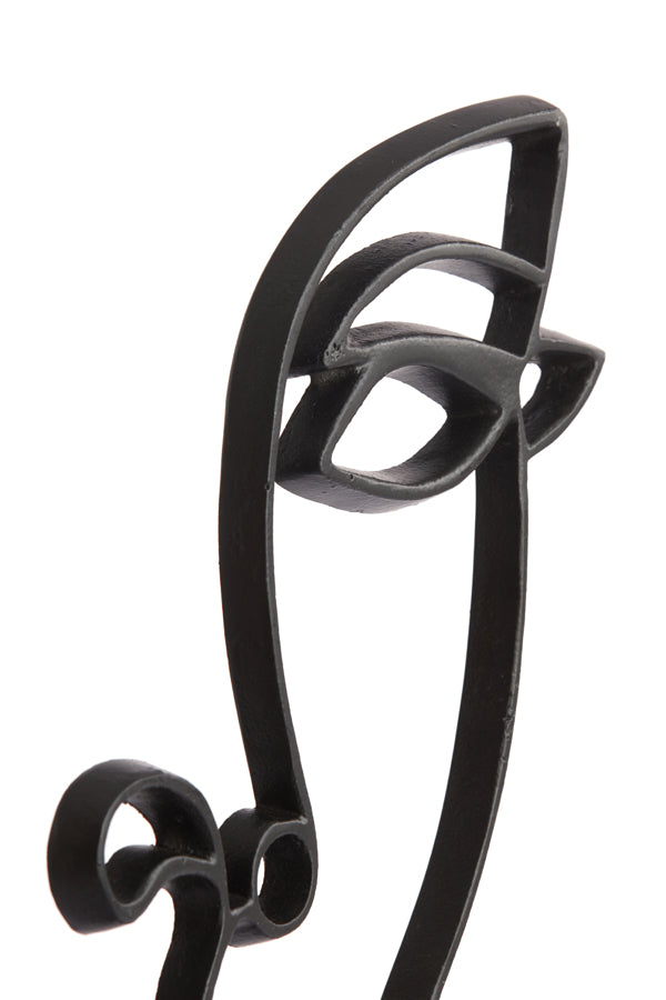 Sculptural Matte Black Face Decor on Base, 26x8x51 cm