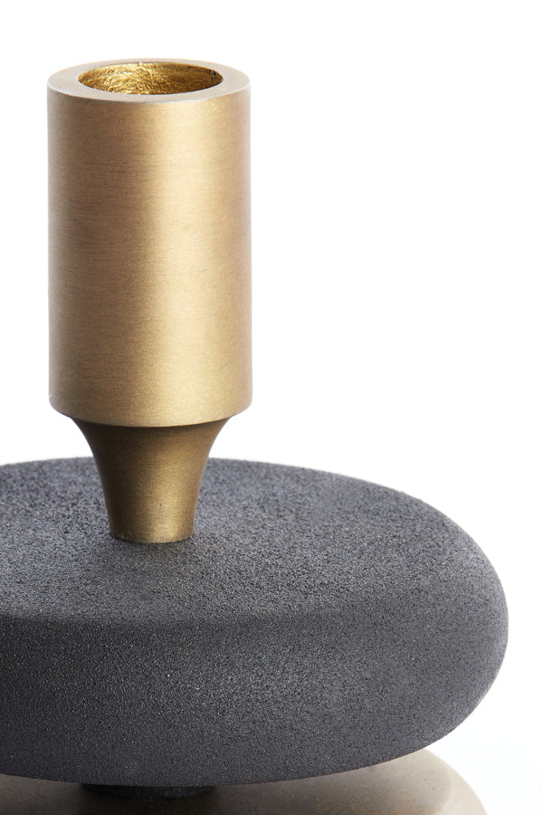 Vintage Bronze & Matte Black Candle Holder, 11x20 cm