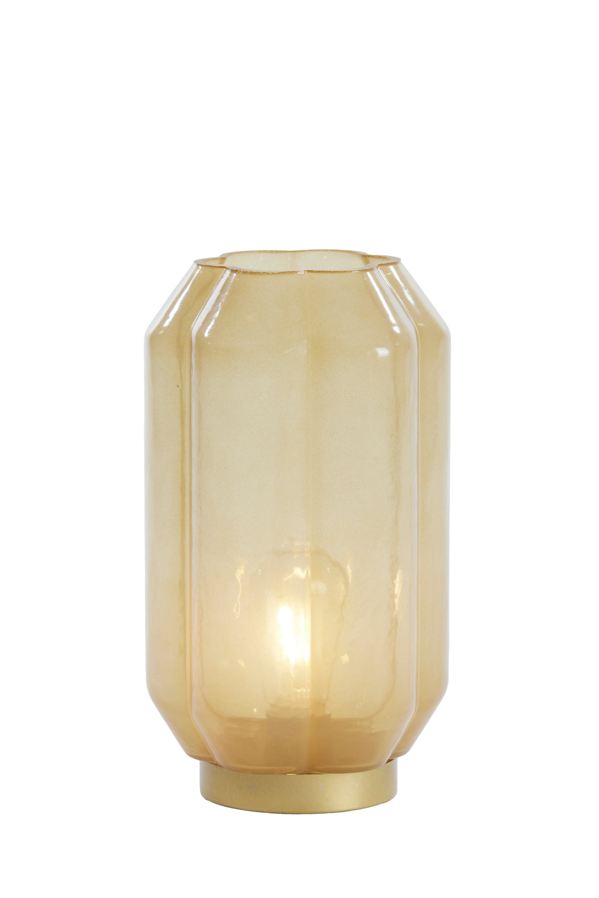 Title: Elegant Milky Yellow Glass LED Table Lamp Ø15x27 cm with Gold Accents