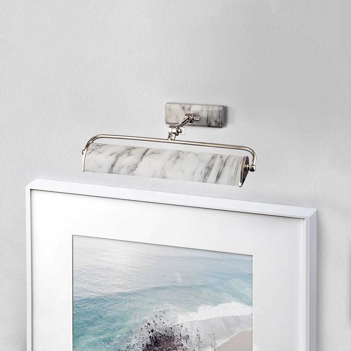Winchfield 2lt Medium Picture Light Polished Nickel & White Marble Effect