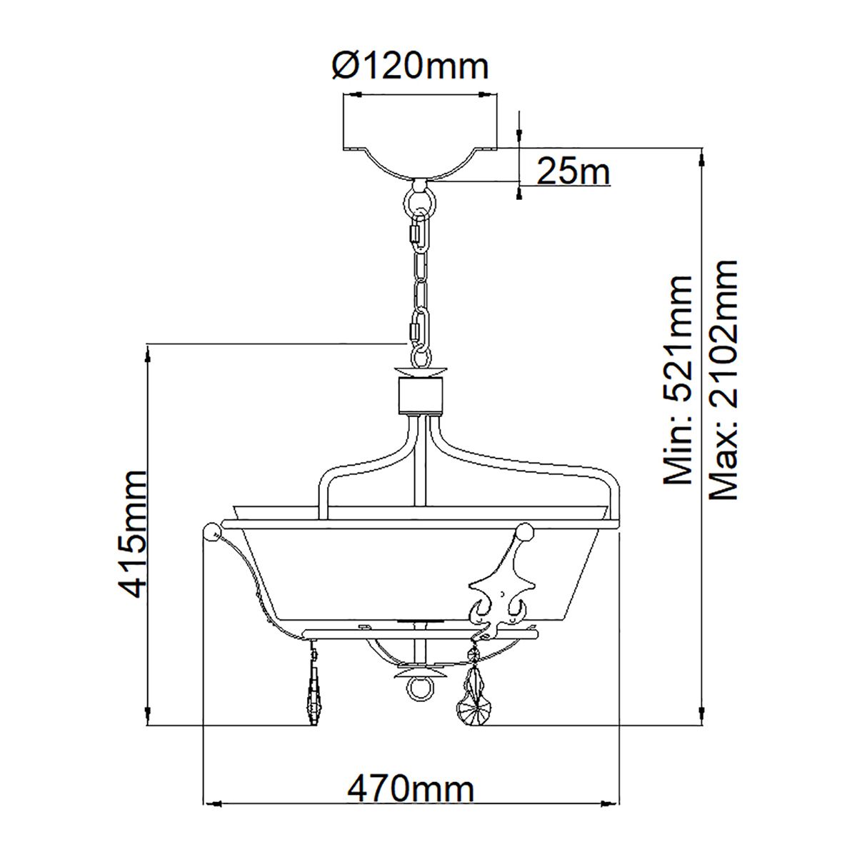 Windsor Royal Glow 3-Light Semi-Flush Pendant