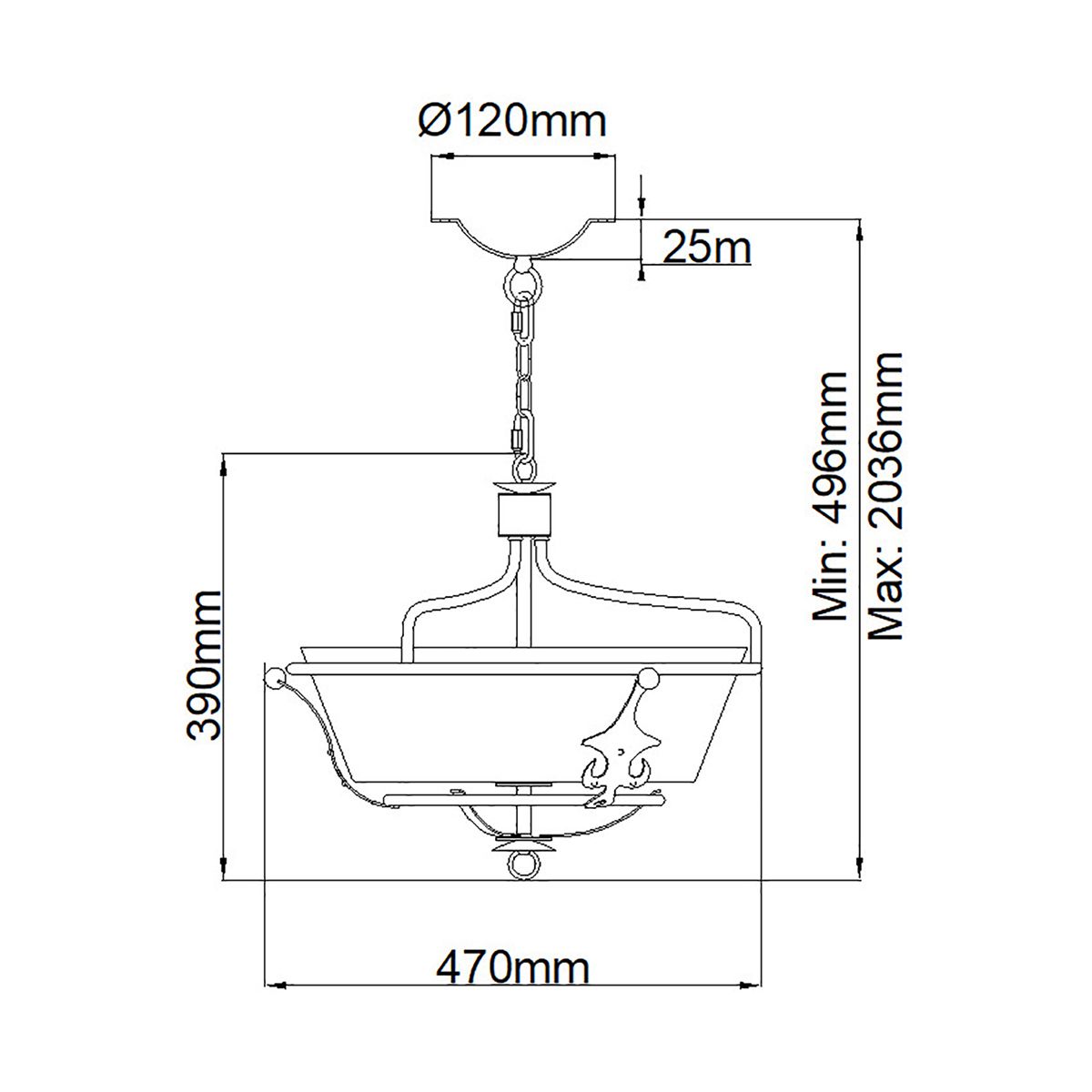 Windsor Graphite 3-Light Crown Pendant/Semi-Flush Chandelier