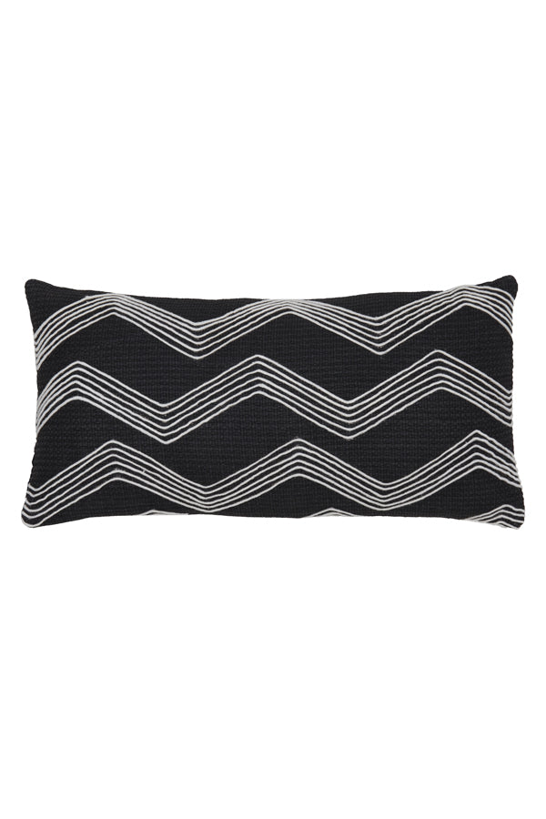 Elegant Duo-Tone Lumbar Cushion: Black & Beige Harmony, 60x30 cm