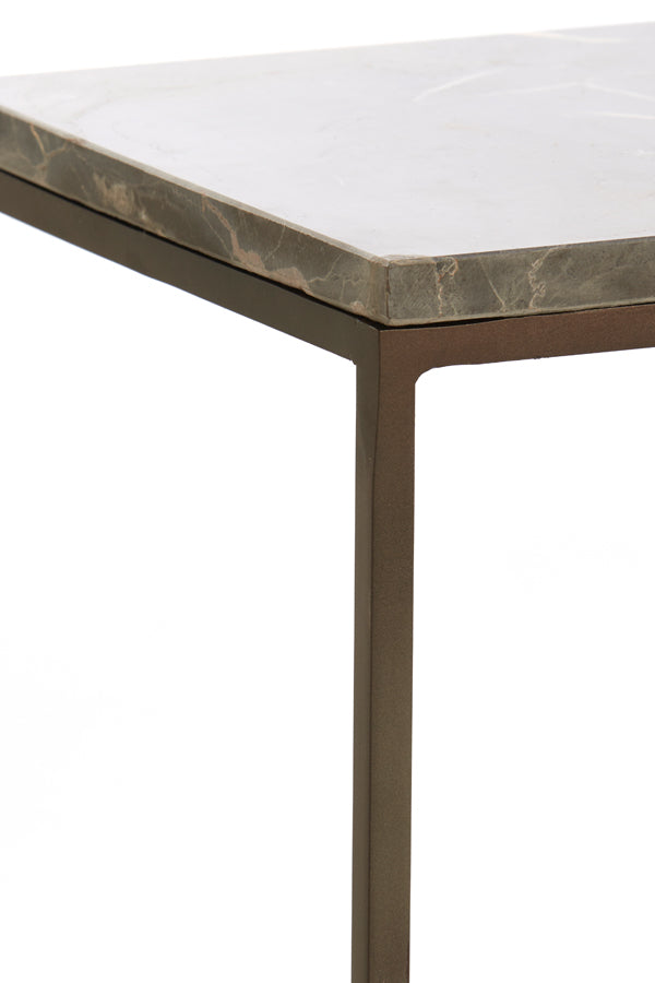 Set of 2 Console Tables in Brown Marble and Wood - Sizes 120x21x72 & 140x25x82 cm