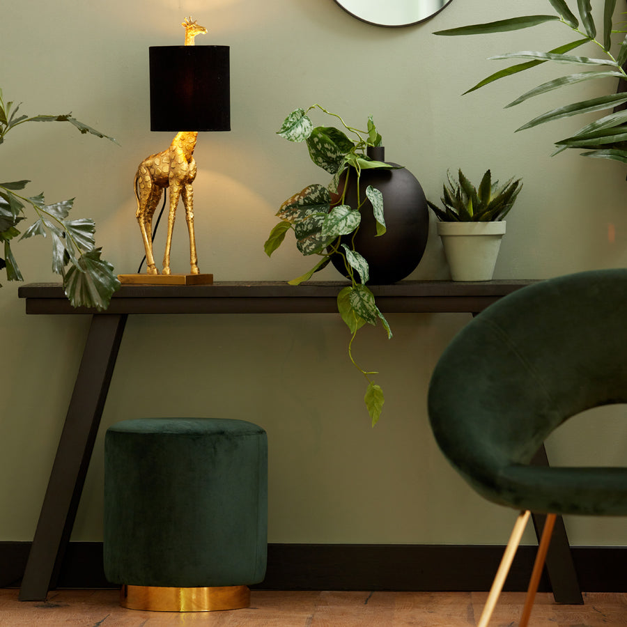 Antique Bronze Giraffe Table Lamp with Velvet Black Shade, 26x16x61 cm