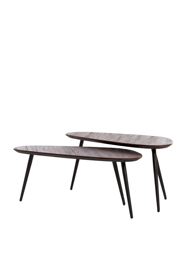 Rustic Nested Coffee Tables Set in Wood and Black Metal 84x39x34 + 84x39x39 cm
