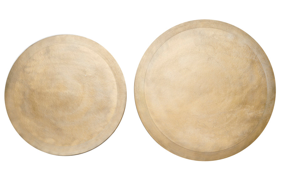 Set of 2 Light Gold Round Coffee Tables, Talca Design Ø65x39 cm & Ø75x45 cm