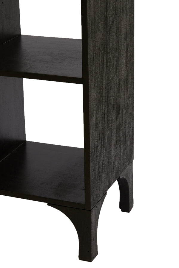Sleek Black Wood Cabinet with Open Shelving – 106x35x190 cm Rayna Collection