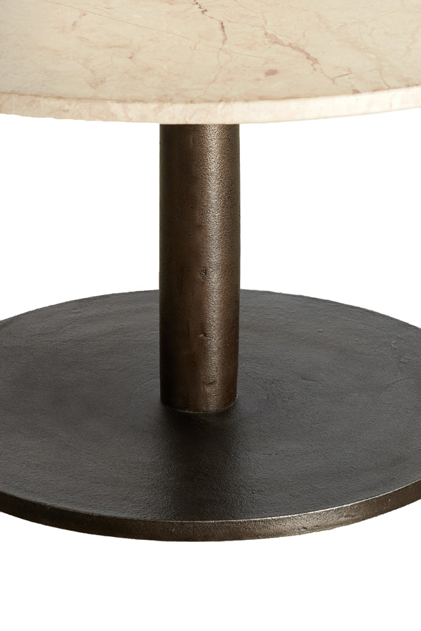 Round Coffee Table in Sand-Pink Marble with Dark Brown Base