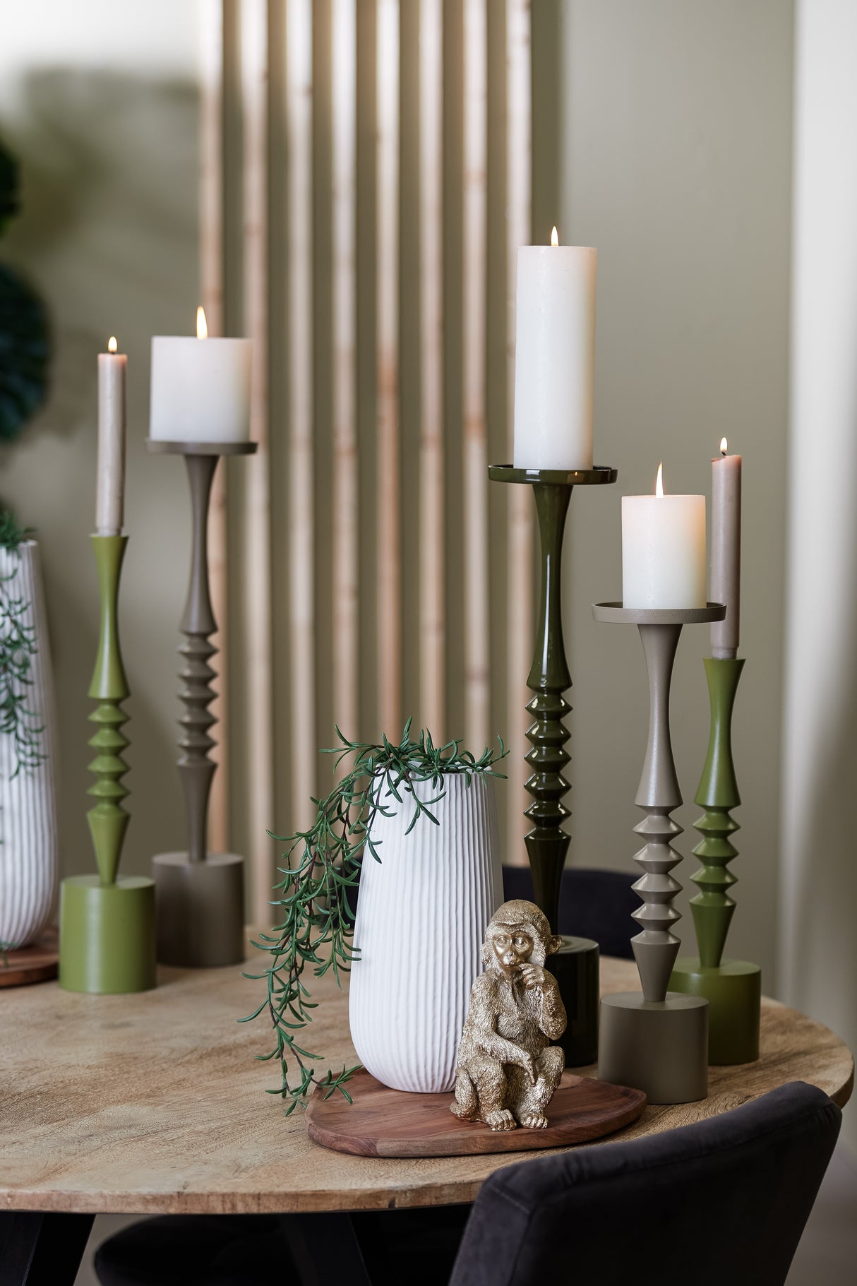 Elevated Elegance: Mistry Dark Olive Green Candle Holder (Ø11x51 cm)