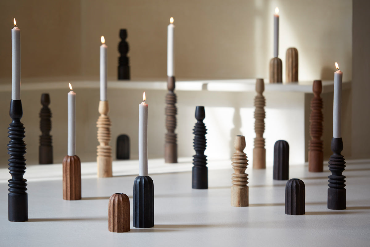 Elegant Dark Brown Wooden Candle Holder Ø7.5x45.5 cm