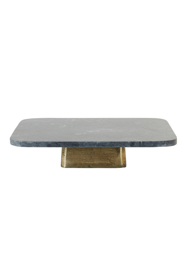 Green Labade Marble Dish with Antique Bronze Base, 40x40x8.5 cm