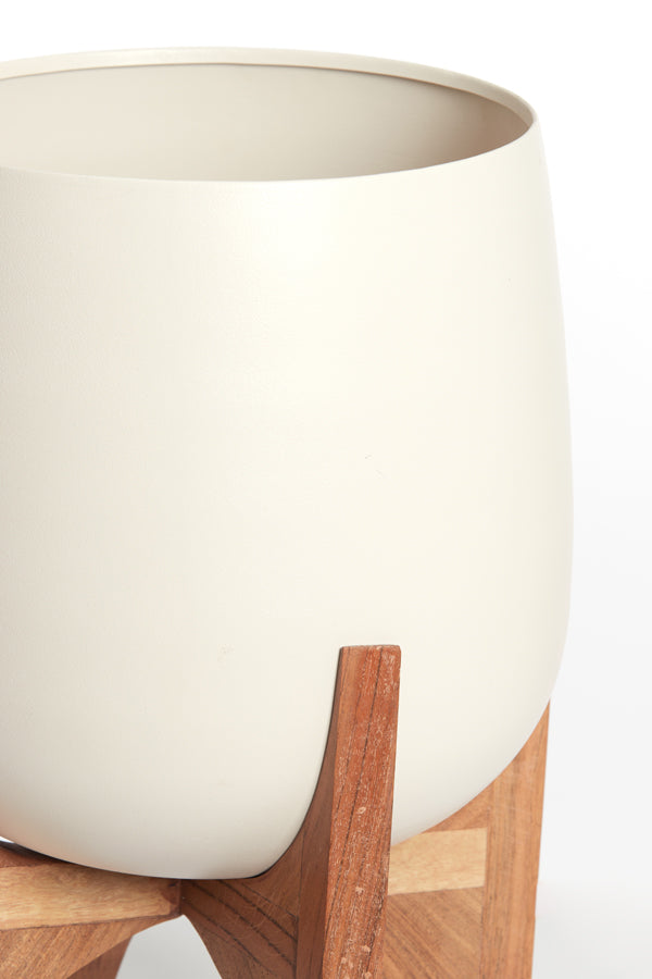 Elegant Karuna Wood Planter with Matte Cream Base, 59x82 cm