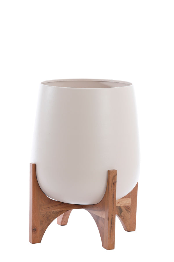 Elegant Karuna Wood Planter with Matte Cream Finish, Ø44x53 cm