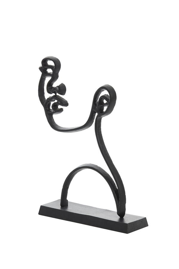 Sculptural Face Ornament on Stand in Matte Black - 28x8x38 cm