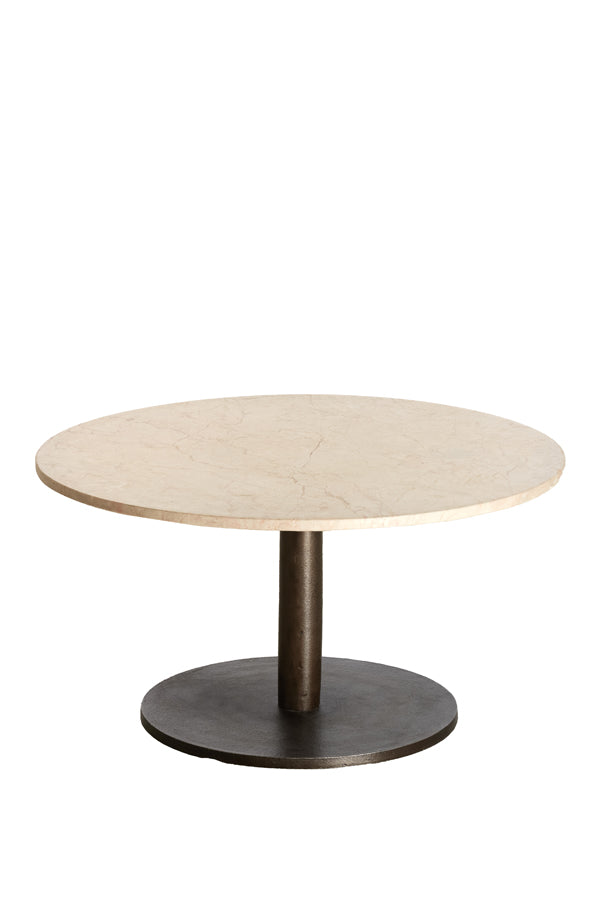 Round Coffee Table in Sand-Pink Marble with Dark Brown Base