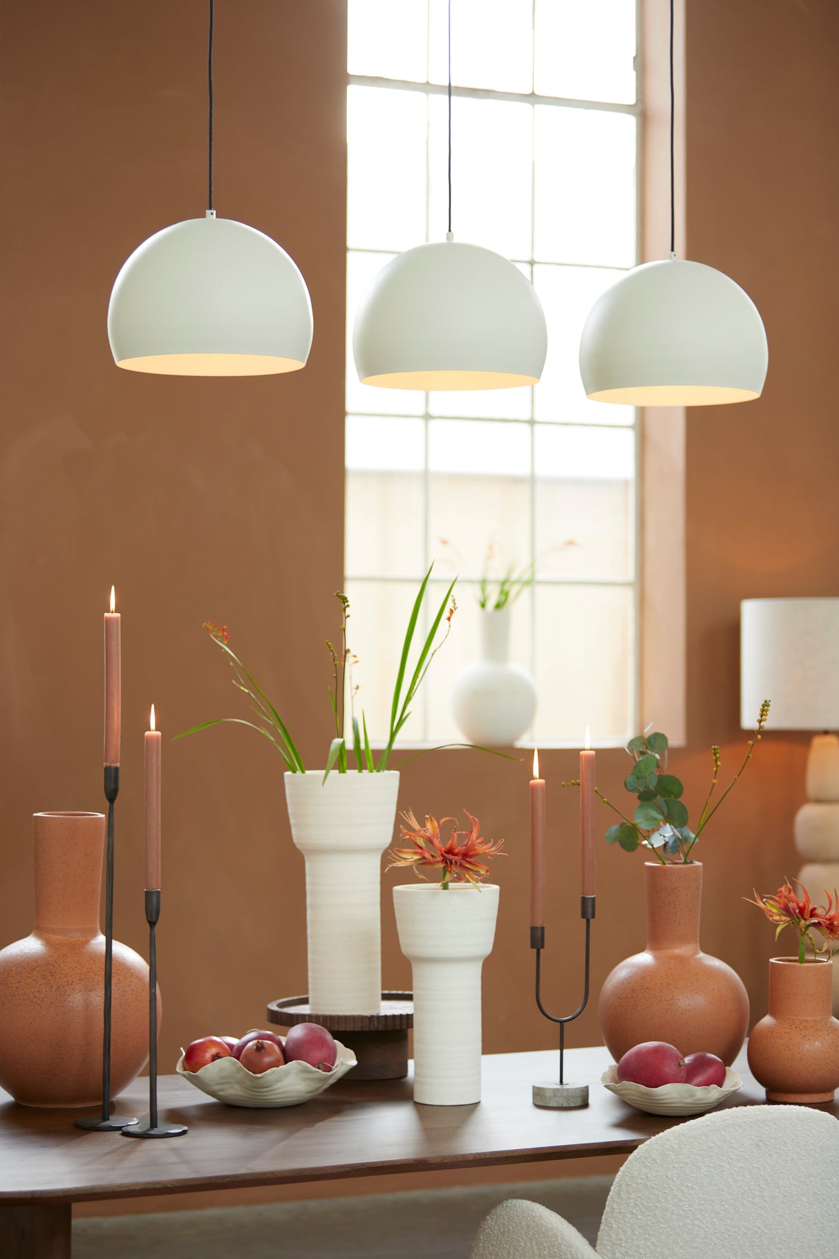 Pendant Light Fixture, Triple Bulb Design, 120x33x25 cm in Soft Grey