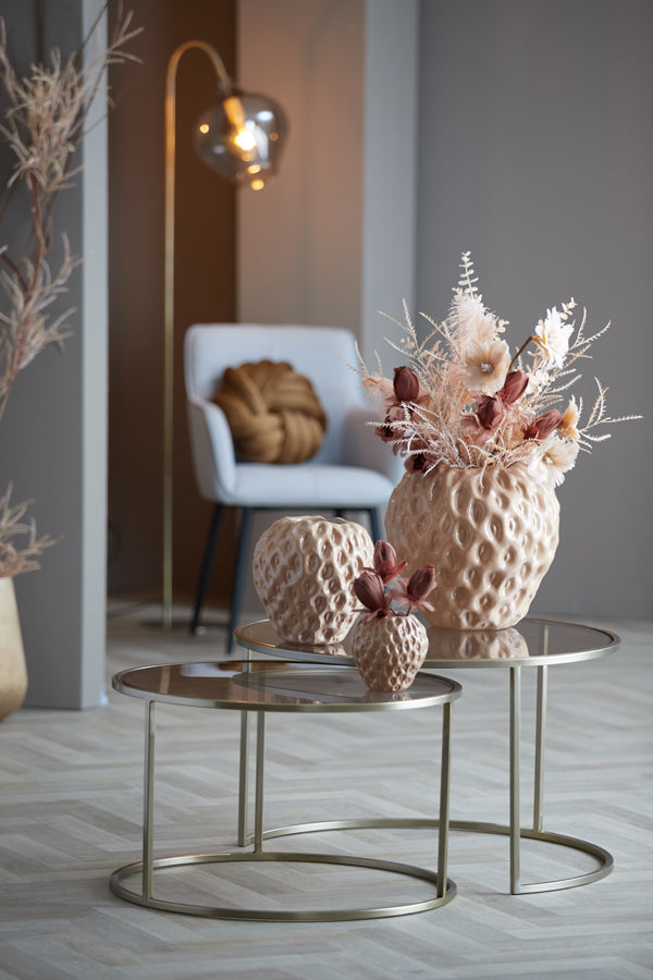 Duarte Round Glass Nesting Coffee Tables – Brown Glass & Gold Finish (Set of 2, Ø65x39cm + Ø75x44cm)