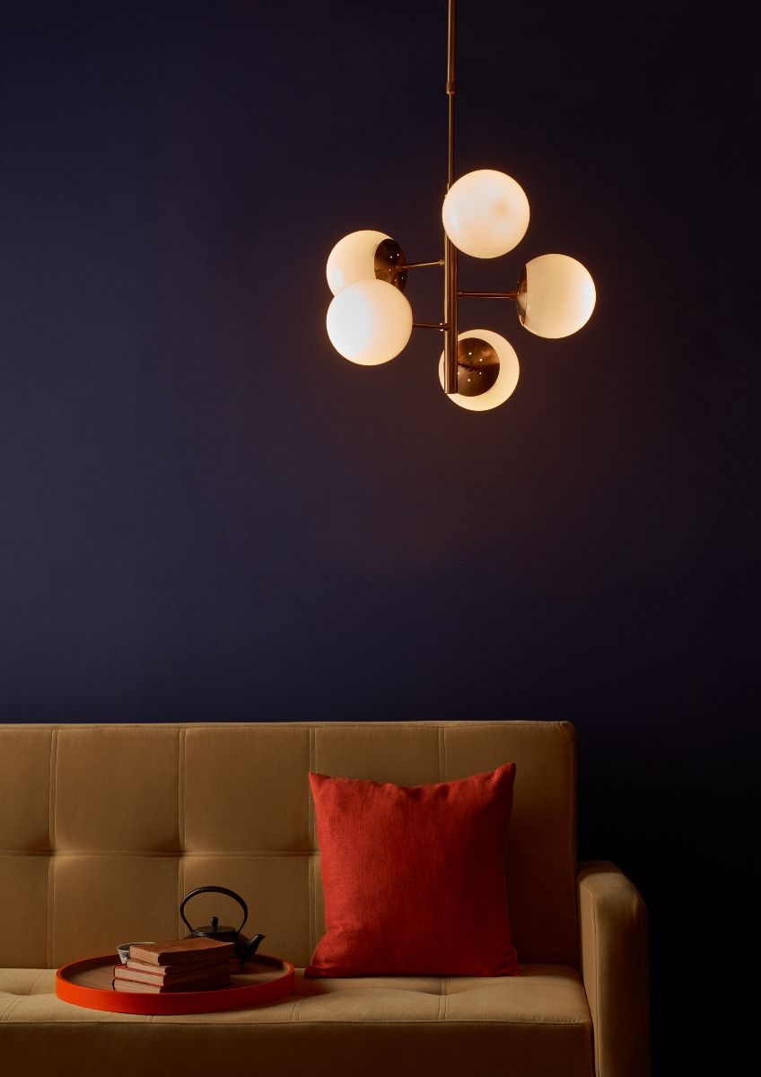 Bombazine 5 Light Pendant Natural Brass & Opal Glass