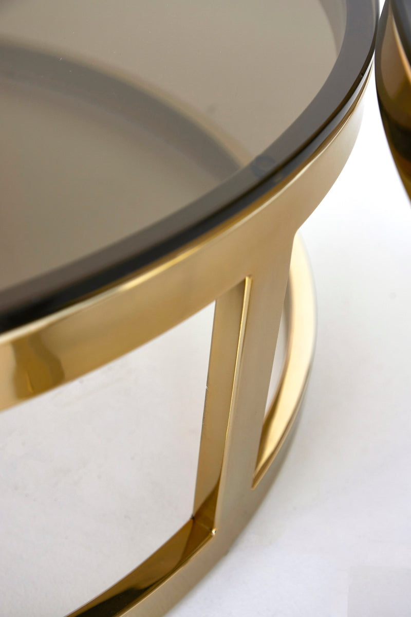 Elegant Nesting Coffee Tables Set with Gold Accents - Glass Top Duo 100.5x36.5 cm
