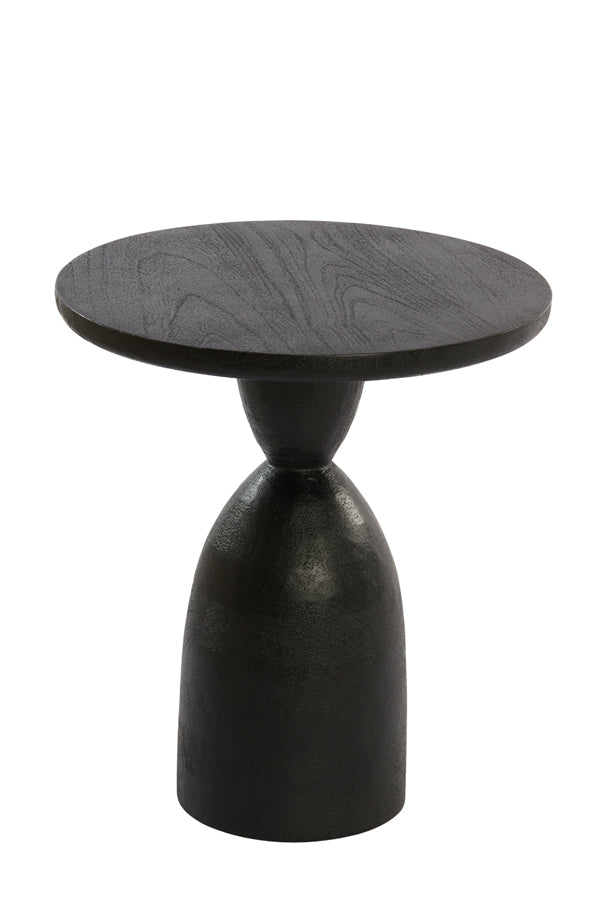 Round Torir Mango Wood Side Table in Matte Black Finish