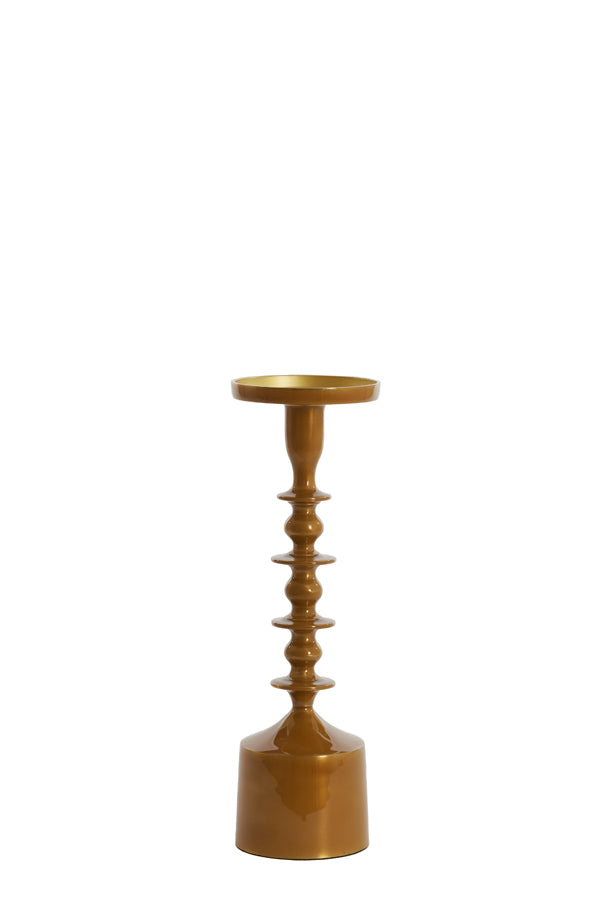Elegant Ocher Yellow Candle Holder with Gold Accents - 35.5 cm