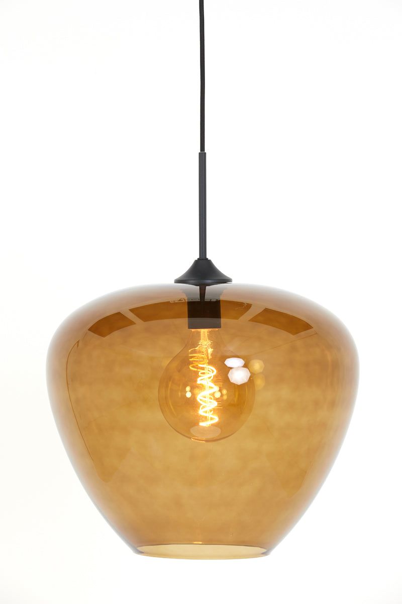 Vintage Globe Pendant Light in Amber Glass and Matte Black