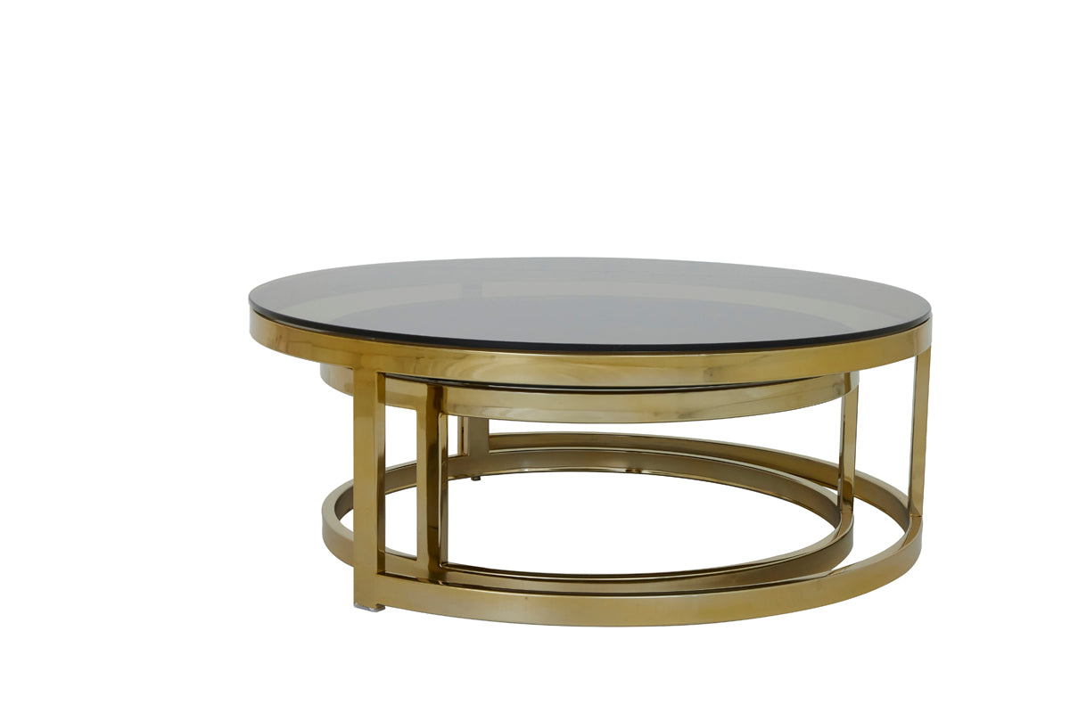 Elegant Nesting Coffee Tables Set with Gold Accents - Glass Top Duo 100.5x36.5 cm