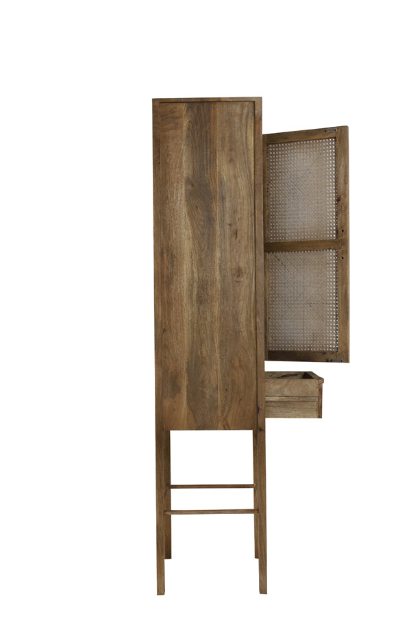 Tall Nipas Wood Cabinet with Drawer - Brown Finish, 45x40x180 cm