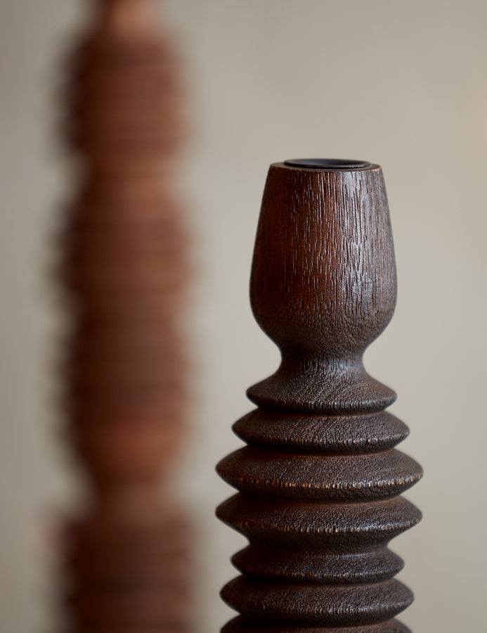 Rustic Dark Brown Wooden Candle Holder - 7.5x36 cm