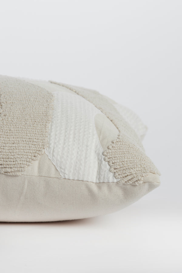 Elegant Bendigo Lumbar Pillow in Beige, Gold, and White - 60x30 cm