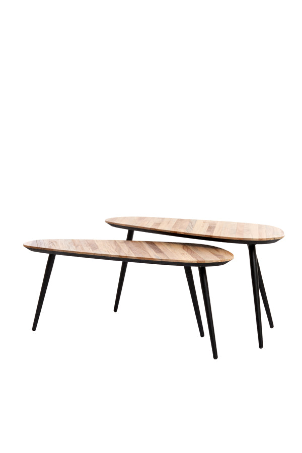 Set of 2 Rustic Coffee Tables - Natural Viejo Wood & Black Finish, Sizes 84x39x34cm & 84x39x39cm