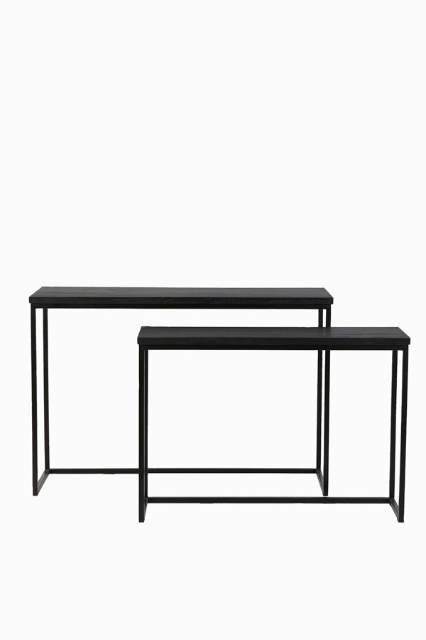 Bryson Wood Matte Black Nesting Console Set - Sleek Modern Design in 100x30x70 and 120x40x82 cm Dimensions