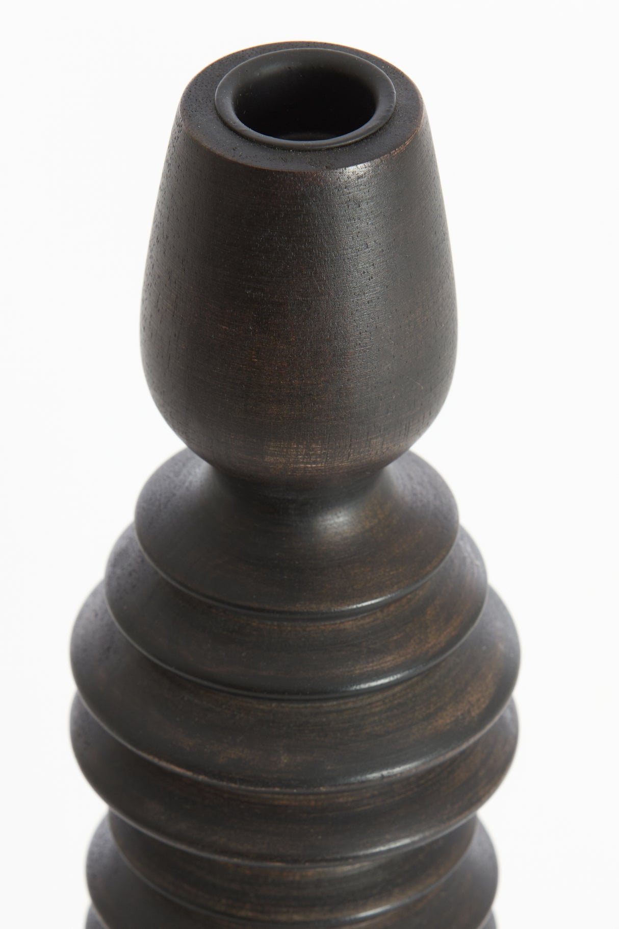 Elegant Dark Brown Wooden Candle Holder Ø7.5x45.5 cm