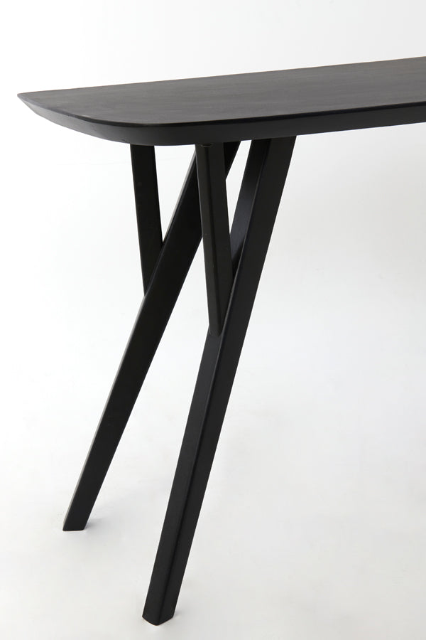 Rustic Acacia Wood Console with Matte Black Finish - 160x44x82 cm