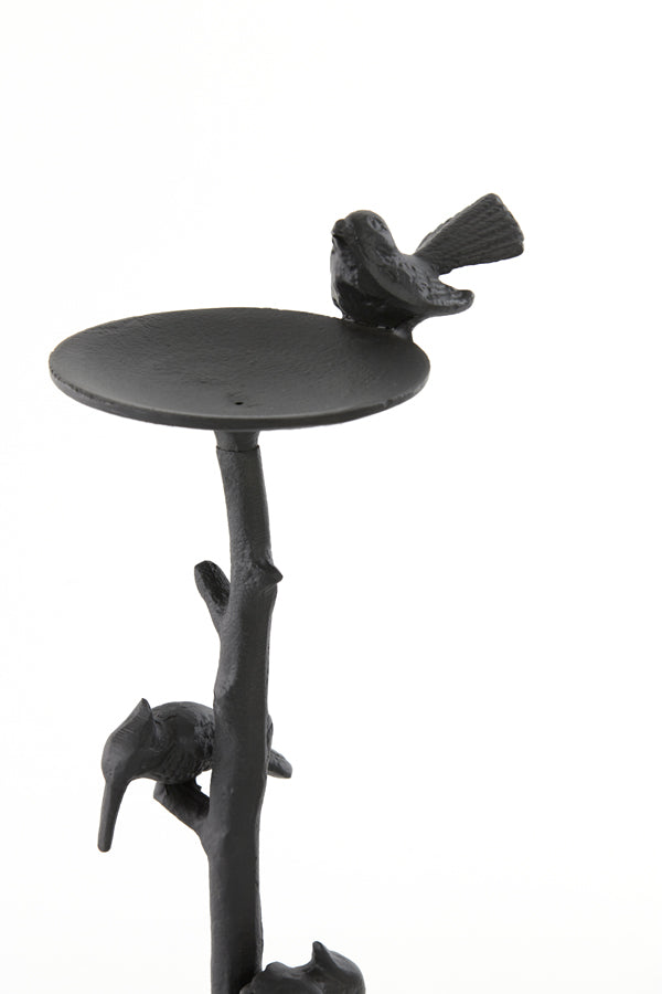 Bird-Themed Matte Black Candle Holder, 18x11.5x40 cm