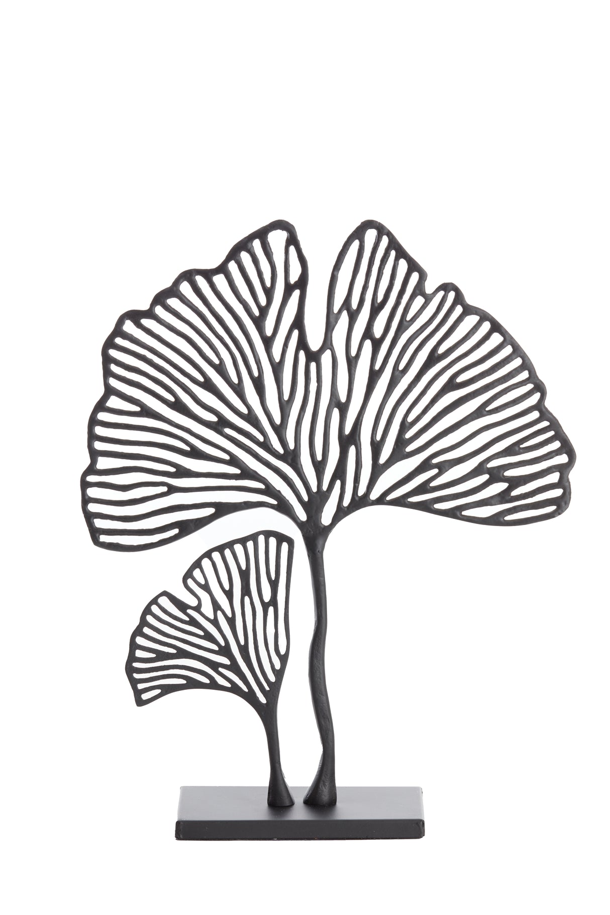 Leaf Motif Sculpture on Stand, 36x10x48 cm Matte Black Finish