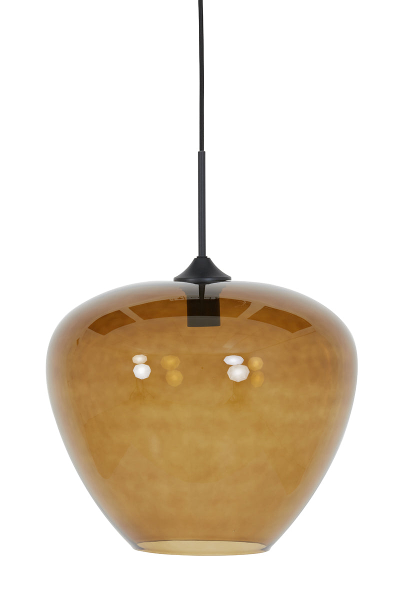 Vintage Globe Pendant Light in Amber Glass and Matte Black