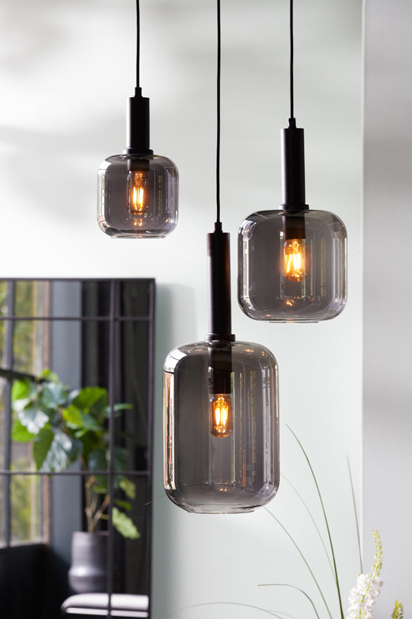 Suspended Elegance: Black & Smoked Glass Pendant Lamp Ø22x52 cm