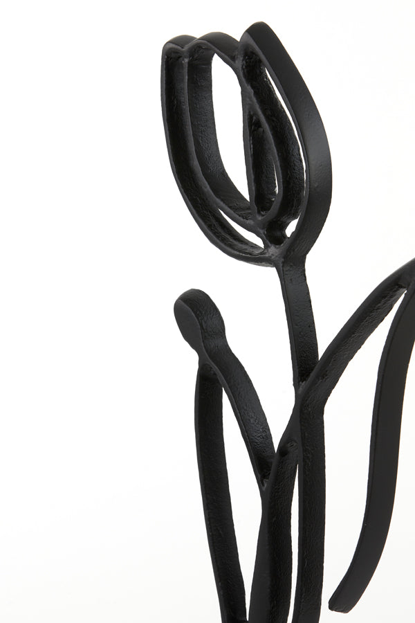 Matte Black Tulip Ornament on Stand, 24x8.5x45 cm