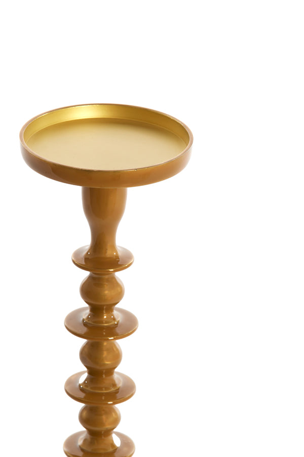 Elegant Ocher Yellow Candle Holder with Gold Accents - 35.5 cm