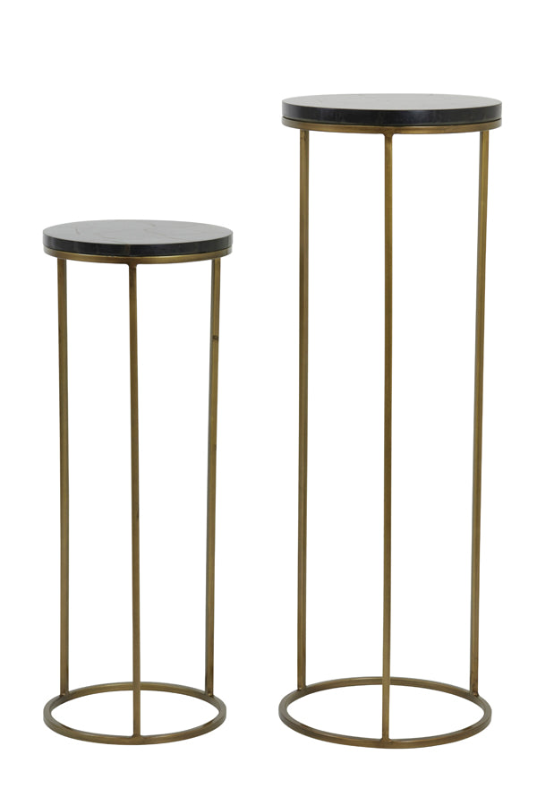 Elegant Black Agate Pillars with Antique Bronze Accents - Set of 2