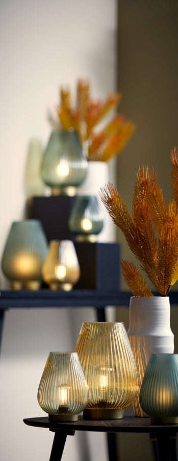 Golden Glow LED Glass Table Lamp - Ocher Yellow 21x28 cm