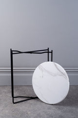 Azzate Round Rolled Edge Side Table White Marble Effect