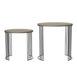 Drum Nest of 2 Round Tables Oak Effect