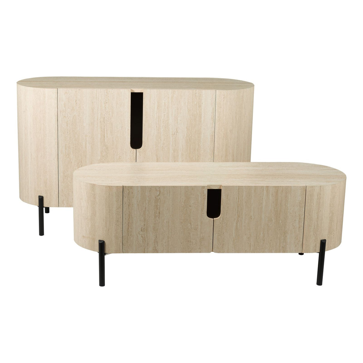 Ioana Cabinet Travertine Effect and Matt Black
