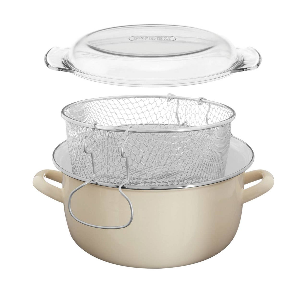 Telo Cream Enamel On Steel Deep Fryer