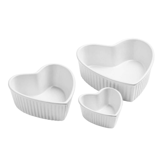 Set Of Four Amour Heart Shape White Dishes